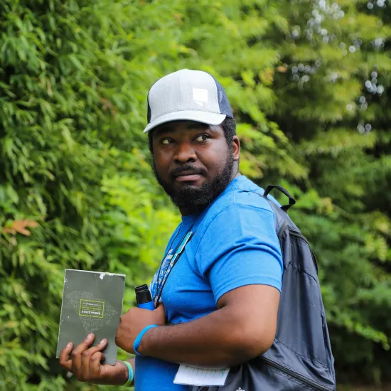 man with state parks backpack