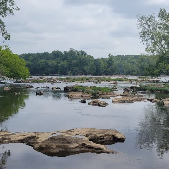 rocky islands in river