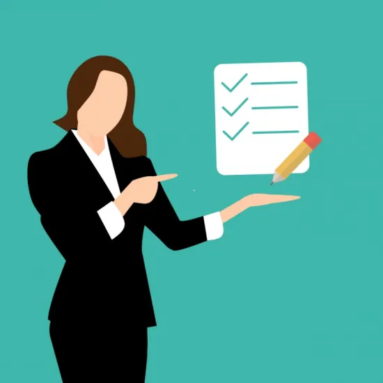Illustration of a person holding up a checklist and pencil