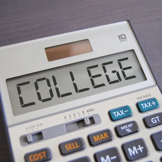 Calculator with "COLLEGE" on display