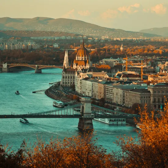 Photo of the Danube River and Parliament in the capital of Hungary, Budapest.