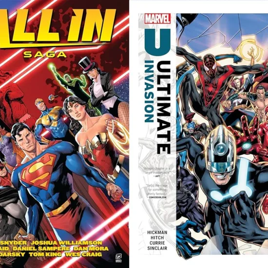 "All In" and "Ultimate Invasion" graphic novel covers